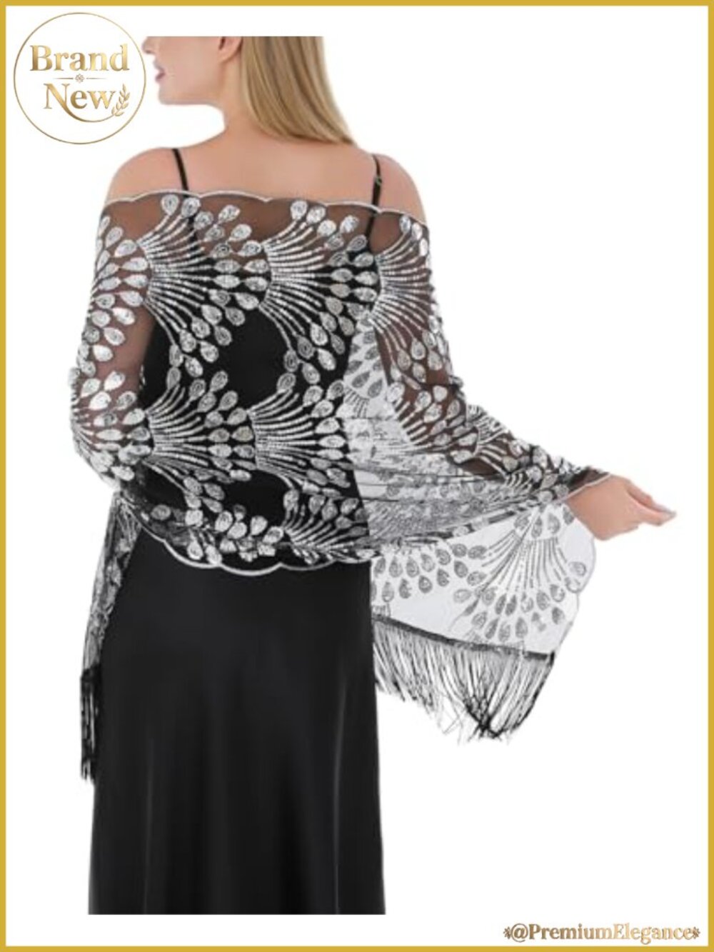 Sparkly Butterfly Sequin Sheer Shawl Wrap for Evening Dresses Wedding